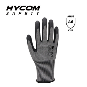 HYCOM 発泡ニトリルでコーティングされた 13G ANSI 6 耐切創手袋 手触りの良い工業用 PPE 手袋