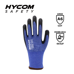 HYCOM 18G ANSI 6 耐切創性グローブ、フォームニトリルコーティング付き、耐水性 HPPE グローブ 