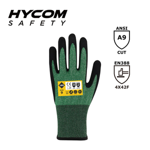 HYCOM 18G ANSI 9 耐切創性グローブ、HT サンディニトリルコーティング補強、親指 PPE グローブ