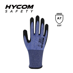 HYCOM 18G ANSI 7 フォームニトリルでコーティングされた耐切創性手袋、親指補強 PPE 手袋、作業用