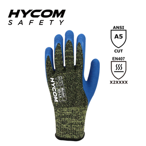 HYCOM 10G アラミド接触高温 250°C/480F 耐切創性、シワラテックス手袋付き