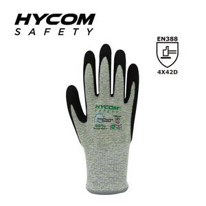 HYCOM 13G ANSI 4 耐切創性手袋、PU コーティング付き、環境に優しい HPPE 手袋 