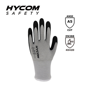 HYCOM 13G ANSI 5 耐切創性手袋、砂ニトリルコーティングされた手のひら HPPE 手袋付き、セキュリティ作業用