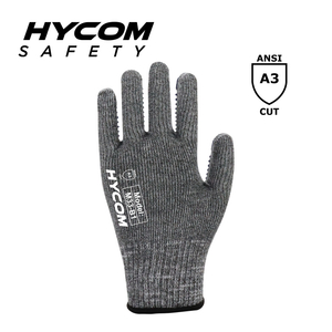 HYCOM ブレスカット 10G ANSI 3 耐切創手袋、手のひら PVC ドットコーティング付き作業手袋