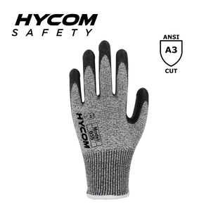 HYCOM ブレスカット 15G ANSI 3 耐切創手袋、PU コーティングタッチスクリーン作業手袋
