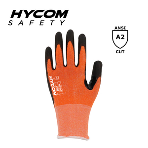 HYCOM 18G ANSI 2 PPE グローブ スチール不使用、ガラス不使用、耐切創性グローブ、パームポリウレタンコーティング、親指の股部分の補強付き