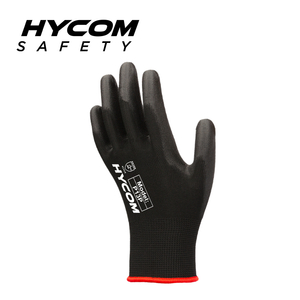 HYCOM 13G ポリエステル PU コーティング安全手袋、パームポリウレタンコーティング付き耐切創手袋