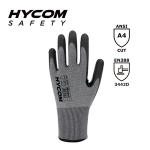 HYCOM 18G カットレベル 4 耐切創手袋 PU コーティング スチール不使用 ガラス不使用 親指股部強化作業用手袋