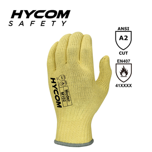 HYCOM 10G アラミド難燃性手袋、ANSI 2 カットレベル手のひら PVC ドット作業手袋