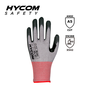 HYCOM 13G カットレベル 5 ANSI 5 親指股強化耐切創手袋 PU コーティング手袋