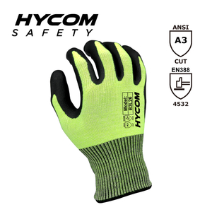 HYCOM ブレスカット 13G レベル 5 ANSI 3 耐切創手袋、フォームニトリル HPPE 作業手袋付き