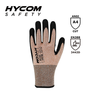 HYCOM 13G カットレベル 4 スチール不使用、ガラス不使用、フォームニトリルでコーティングされた耐切創手袋、親指の股部分が強化された作業用手袋